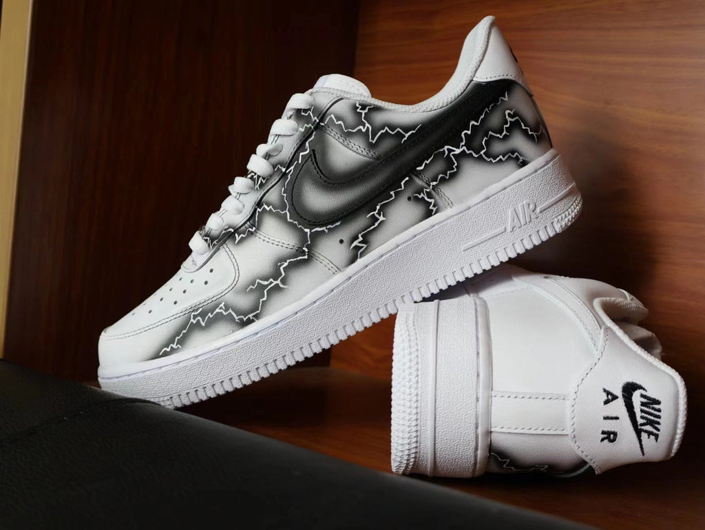 Custom Air Force 1 White With Black Lightning Pattern-oicustom