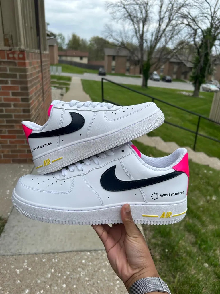 Custom Air Force 1 White With Black Swoosh And Pink Heel Tab-oicustom