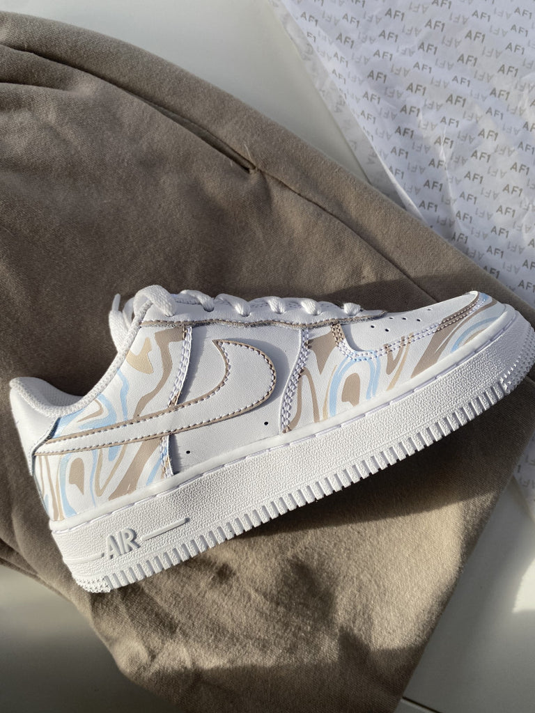 Custom Air Force 1 White With Blue And Beige-oicustom