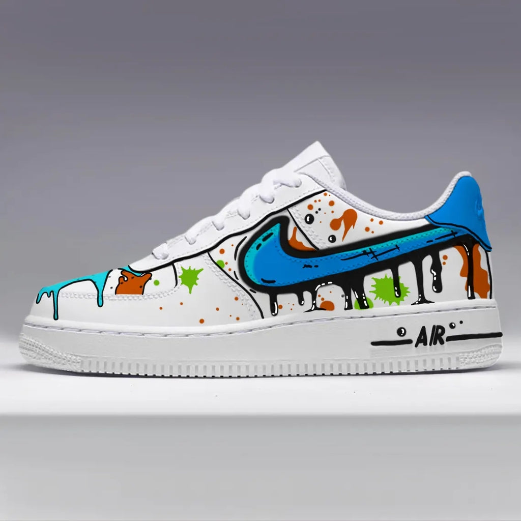 Custom Air Force 1 White With Blue And Multicolor Splash Pattern-oicustom