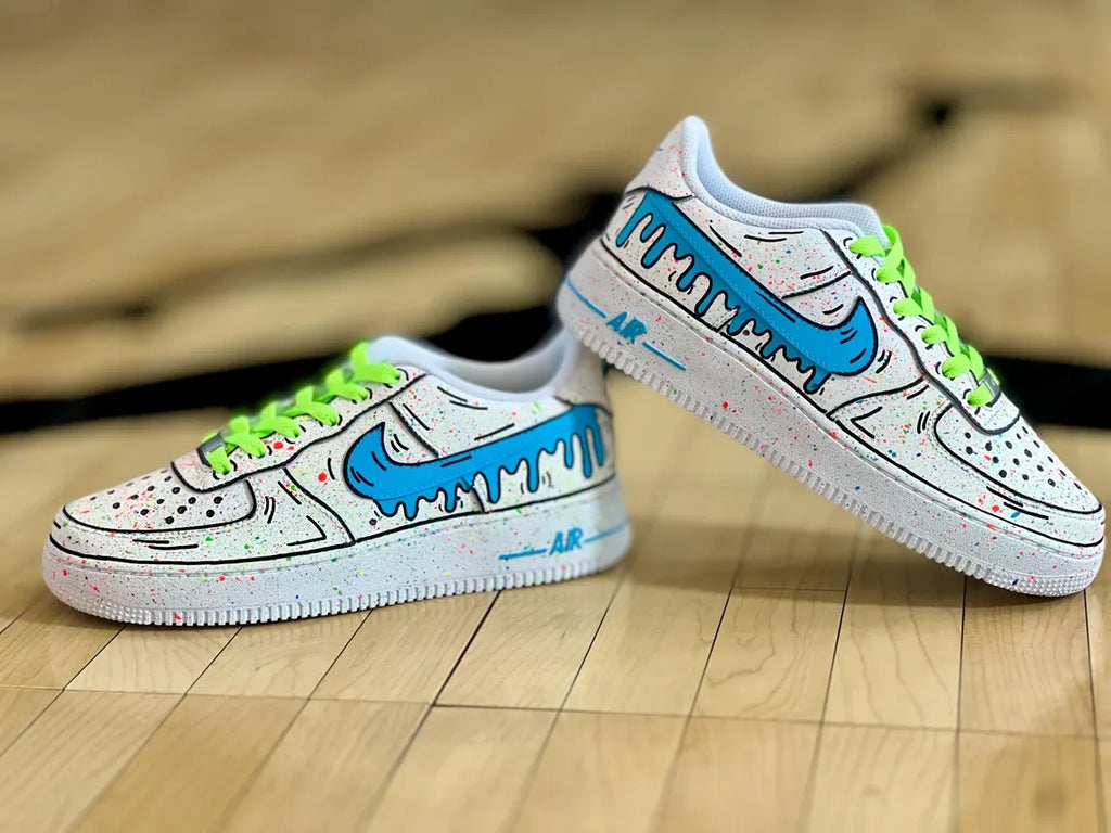 Custom Air Force 1 White With Blue Drip And Splatter Pattern-oicustom