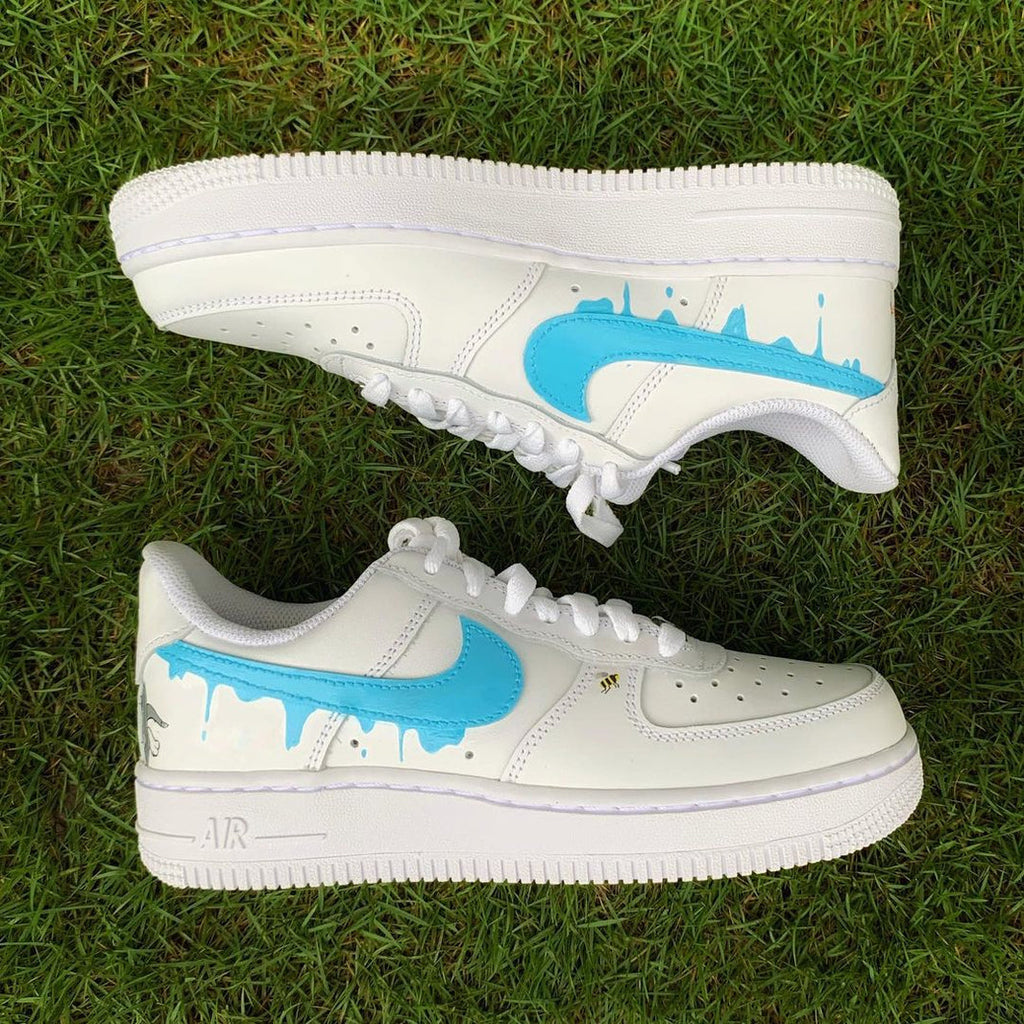 Custom Air Force 1 White With Blue Drip And Tom And Jerry Design-oicustom