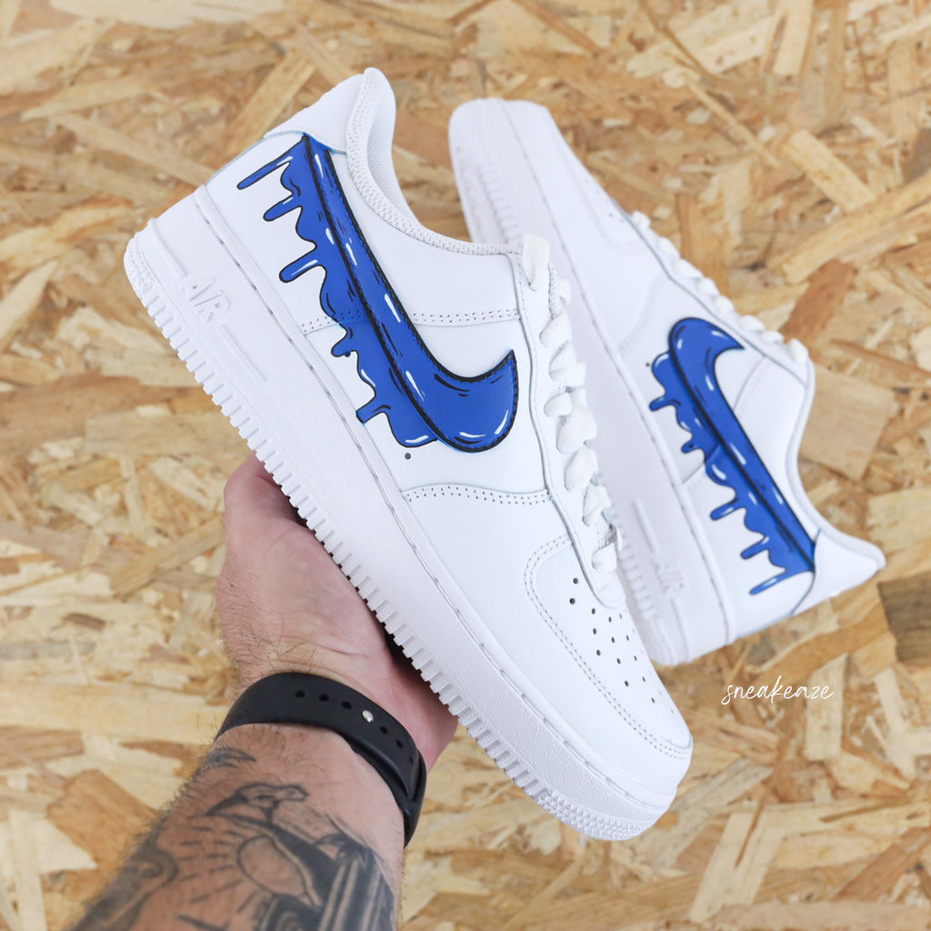 Custom Air Force 1 White With Blue Dripping Design-oicustom