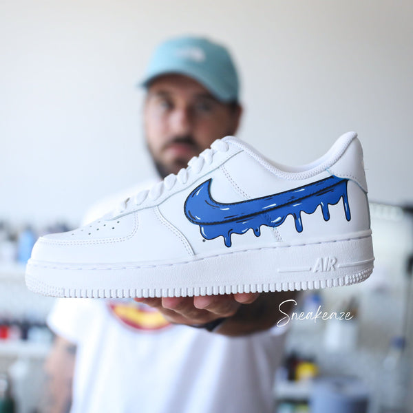 Custom Air Force 1 White With Blue Dripping Design-oicustom
