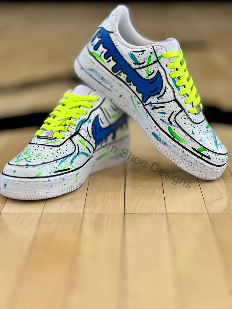 Custom Air Force 1 White With Blue Green Splatter-oicustom