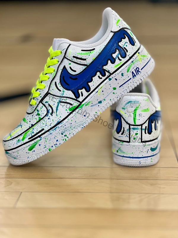 Custom Air Force 1 White With Blue Green Splatter-oicustom