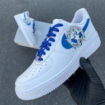 Custom Air Force 1 White With Blue Laces And Colorful Logo-oicustom