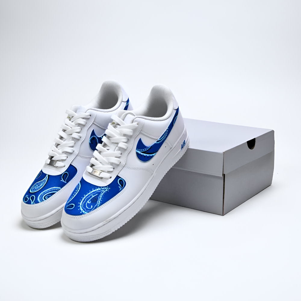 Custom Air Force 1 White With Blue Paisley Pattern-oicustom