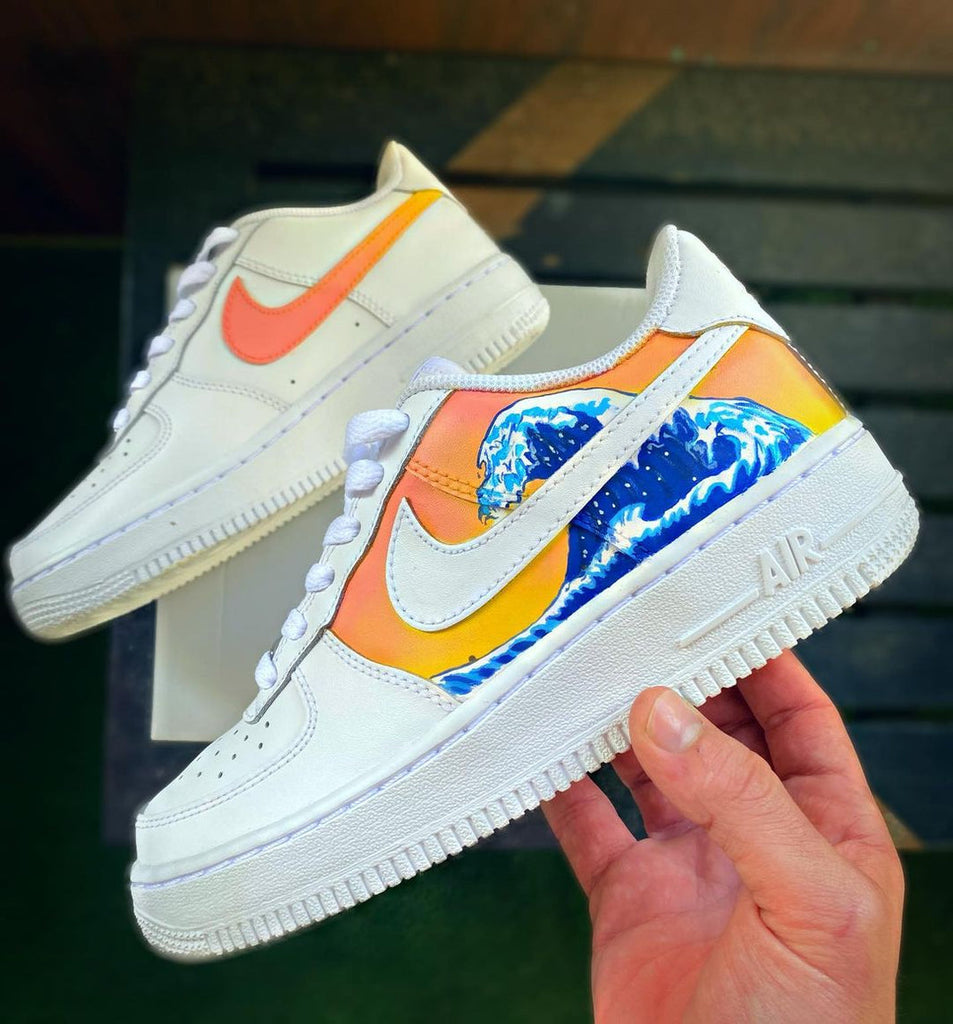 Custom Air Force 1 White With Blue Wave Painting-oicustom