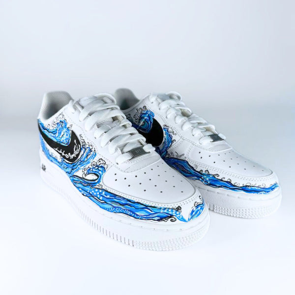 Custom Air Force 1 White With Blue Wave Pattern-oicustom
