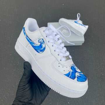 Custom Air Force 1 White With Blue Wave Pattern-oicustom