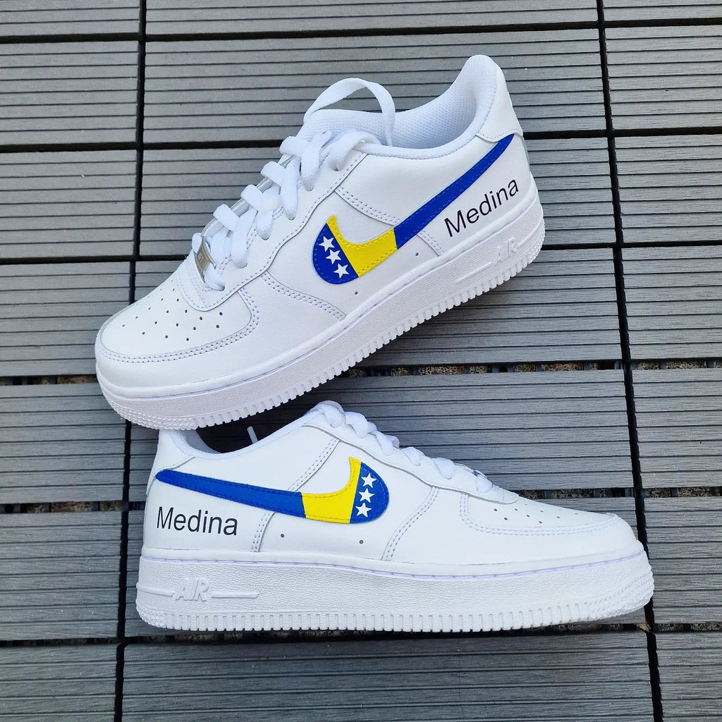 Custom Air Force 1 White With Bosnia Herzegovina Flag Swoosh-oicustom