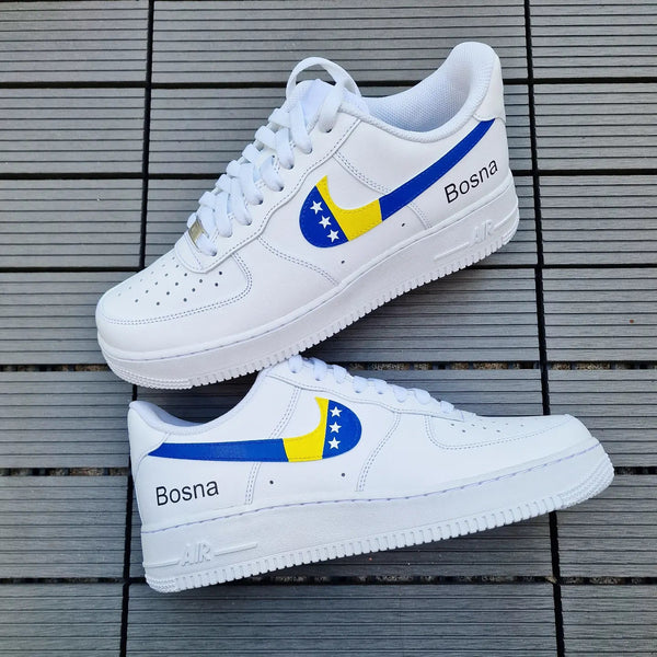 Custom Air Force 1 White With Bosnia Herzegovina Flag Swoosh-oicustom