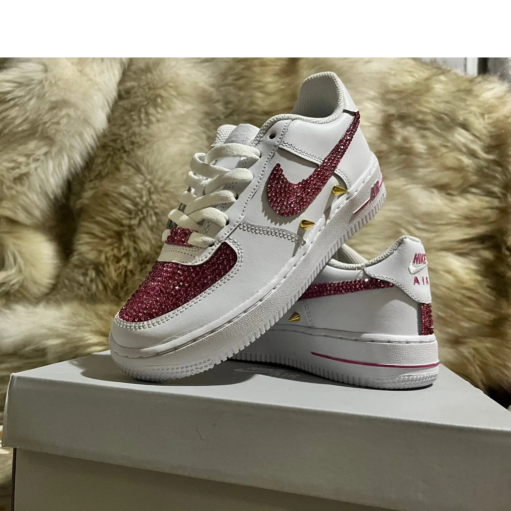Custom Air Force 1 White With Burgundy Glitter-oicustom