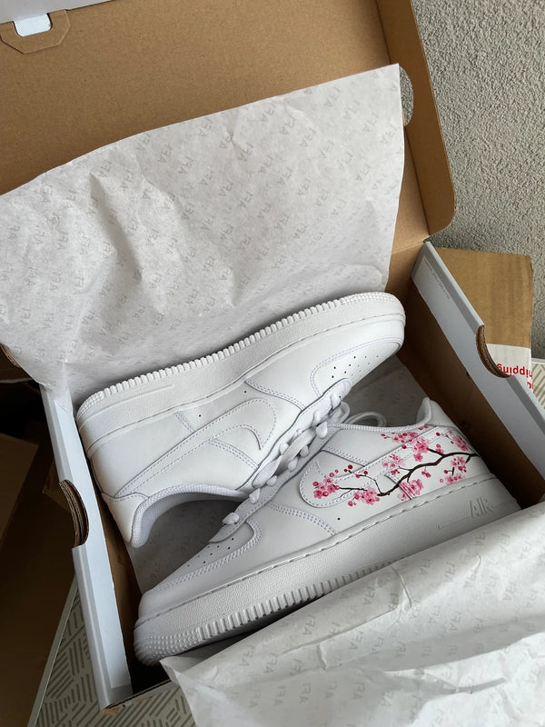 Custom Air Force 1 White With Cherry Blossom Pattern-oicustom