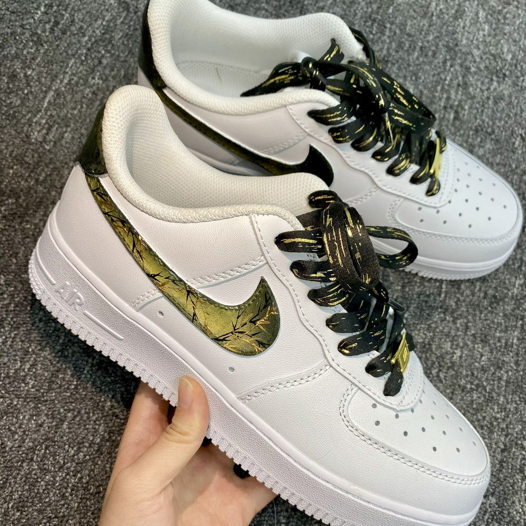 Custom Air Force 1 White With Gold Foil And Black Pattern Design-oicustom