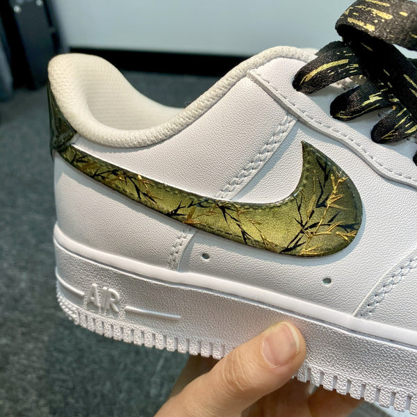 Custom Air Force 1 White With Gold Foil And Black Pattern Design-oicustom