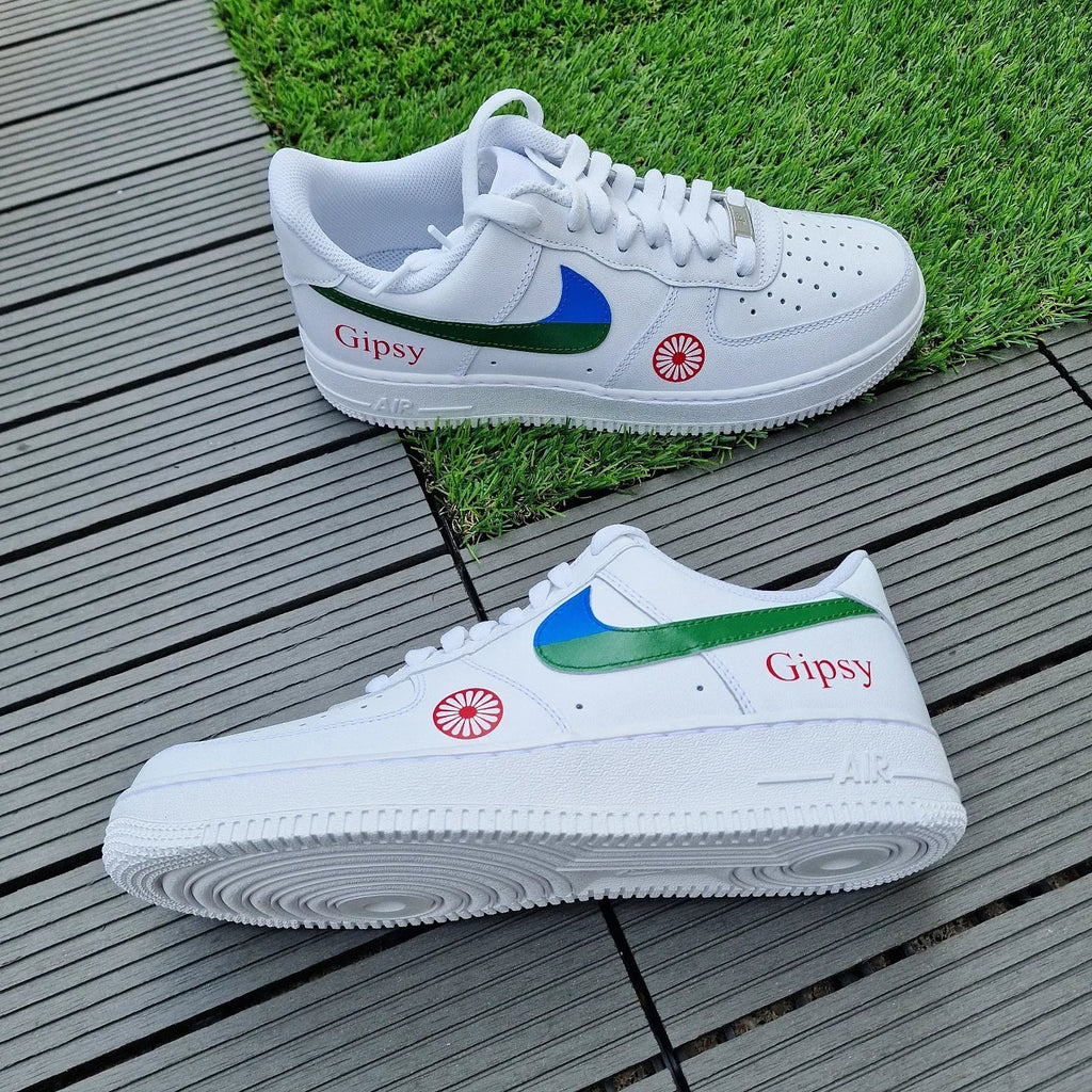 Custom Air Force 1 White With Green Blue Swoosh-oicustom