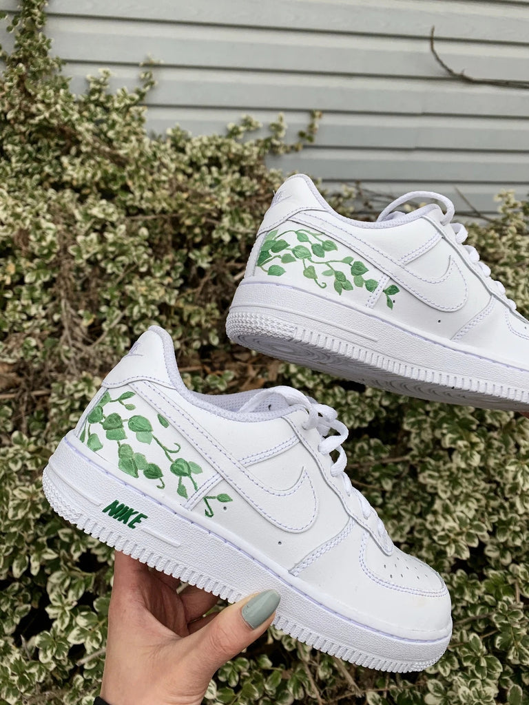 Custom Air Force 1 White With Green Leaves Pattern-oicustom