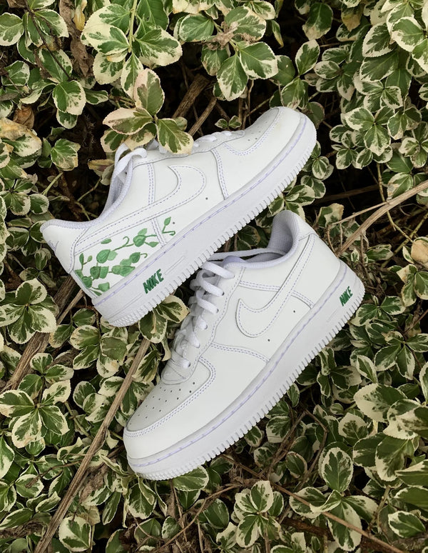 Custom Air Force 1 White With Green Leaves Pattern-oicustom