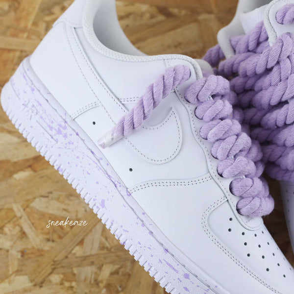 Custom Air Force 1 White With Lilac Splatter And Braided Lilac Laces-oicustom