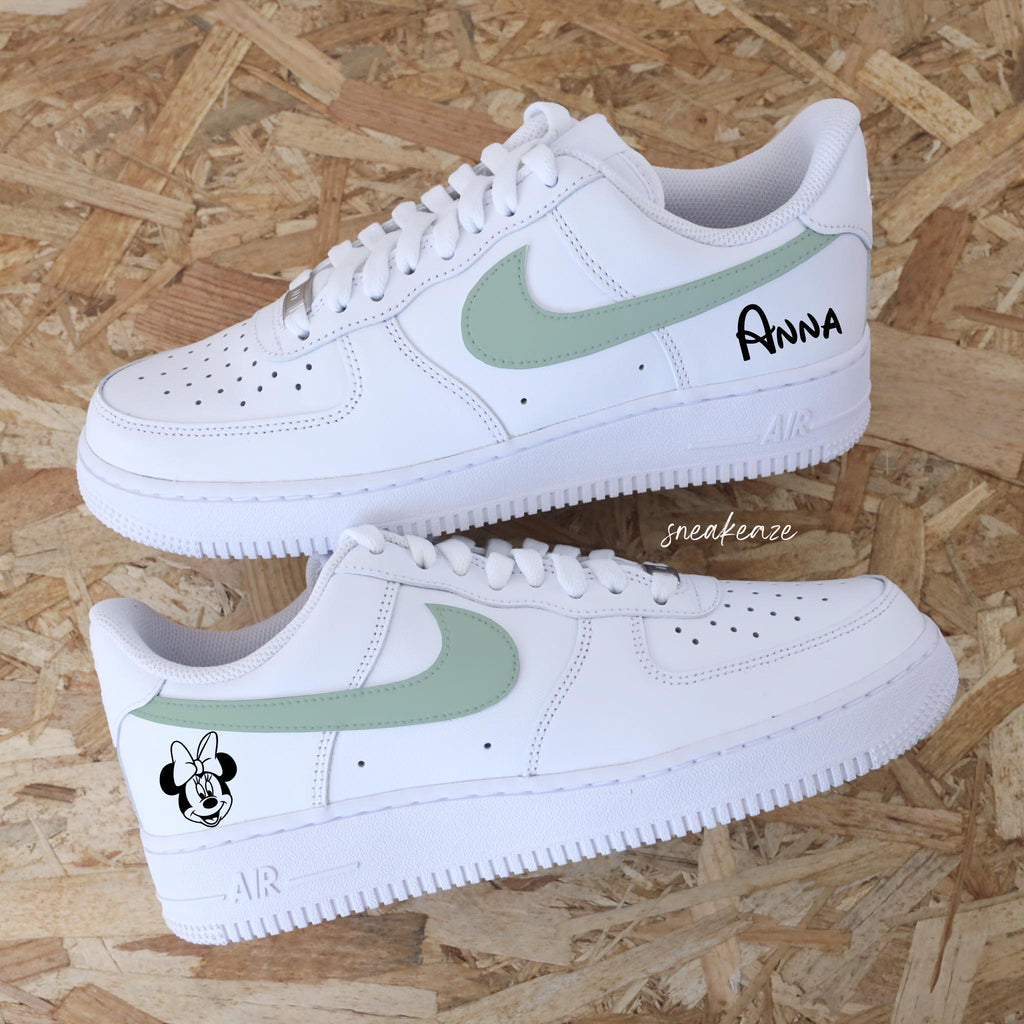 Custom Air Force 1 White With Mint Green Swoosh And Minnie Mouse & Anna Design-oicustom