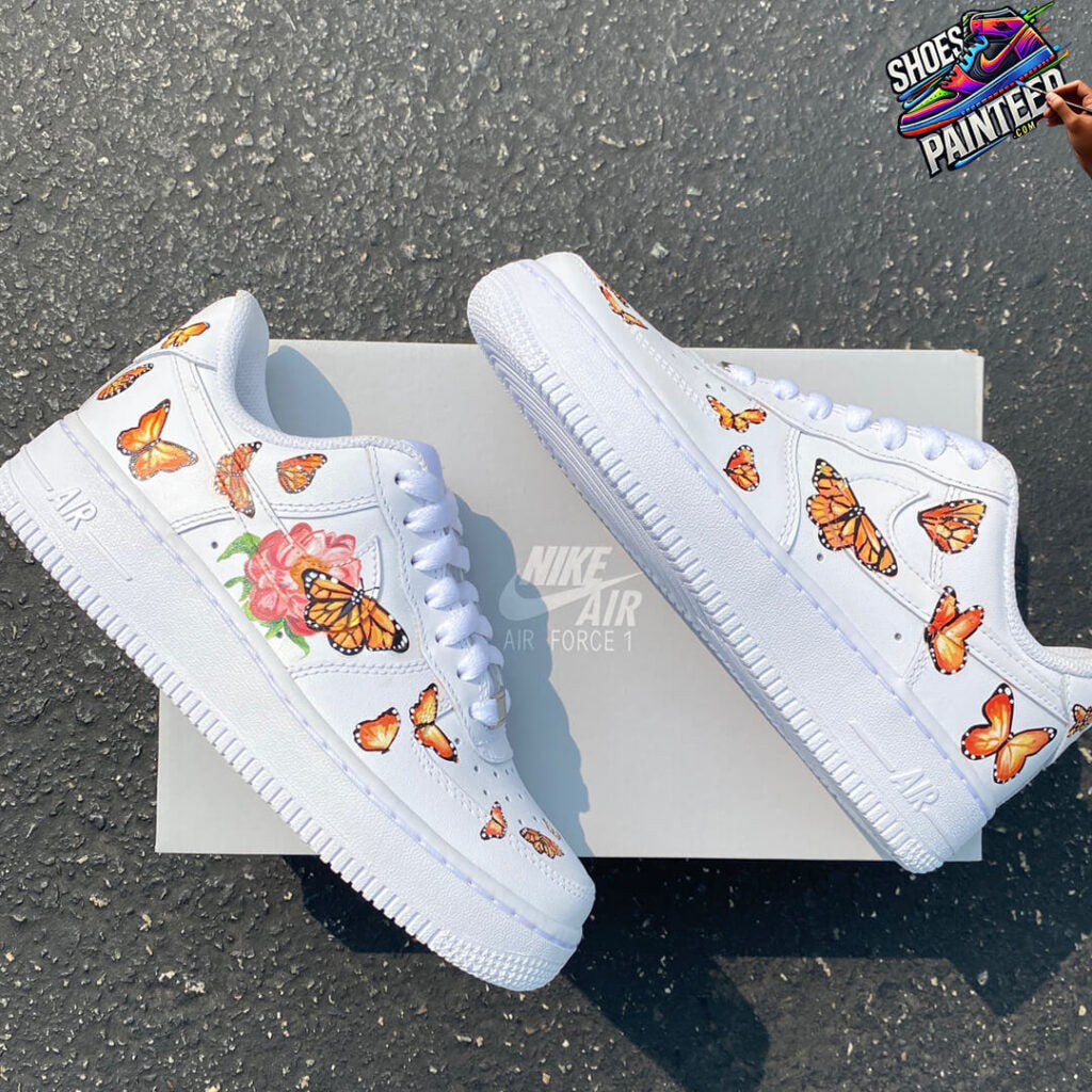 Custom Air Force 1 White With Orange Butterflies And Rose-oicustom