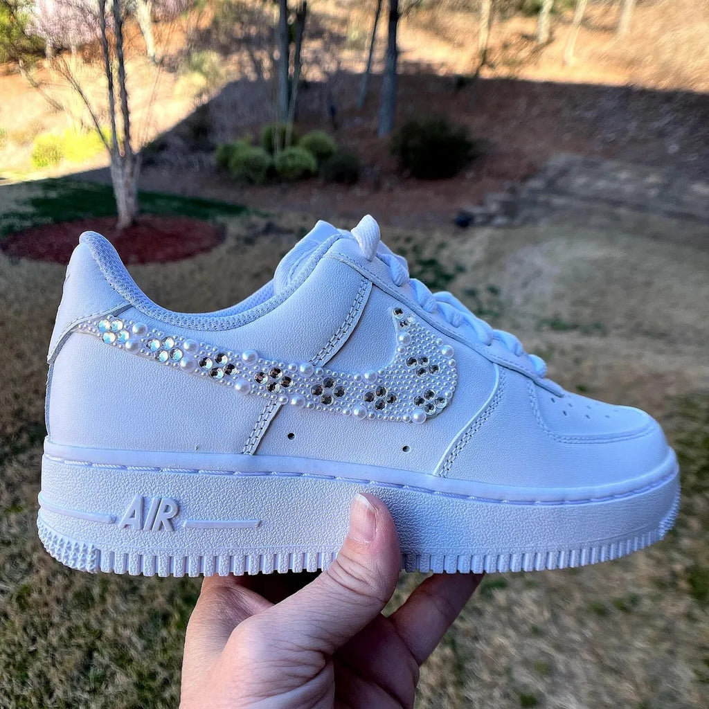 Custom Air Force 1 White With Pearl And Rhinestone Embellishments-oicustom