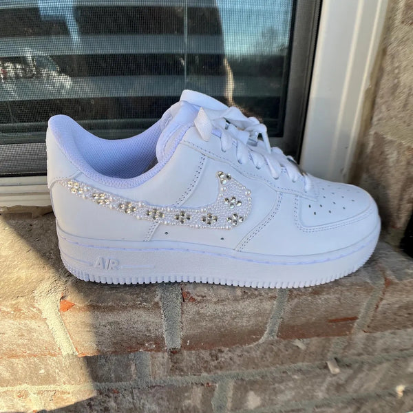 Custom Air Force 1 White With Pearl And Rhinestone Embellishments-oicustom