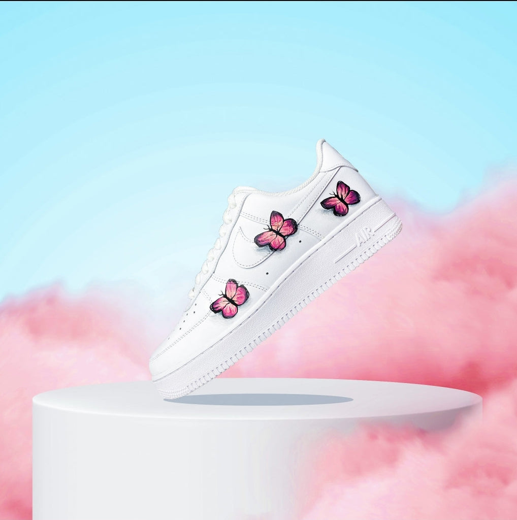 Custom Air Force 1 White With Pink Butterflies-oicustom