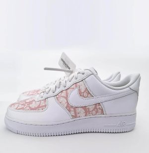 Custom Air Force 1 White With Pink Dior - like Patterns-oicustom
