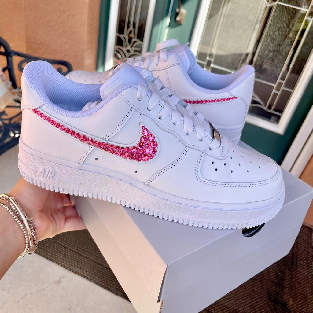 Custom Air Force 1 White With Pink Rhinestones-oicustom