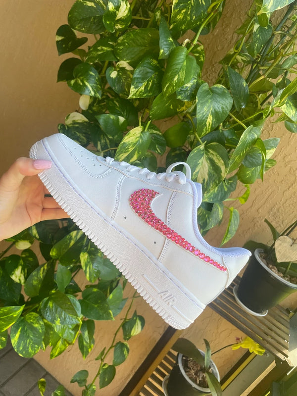 Custom Air Force 1 White With Pink Rhinestones-oicustom