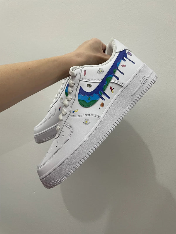 Custom Air Force 1 White With Portrait Butterfly And Drip Logo Patterns-oicustom