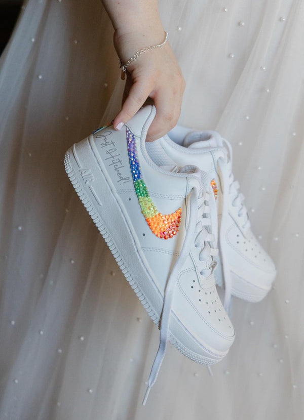 Custom Air Force 1 Black and White With Rainbow Stripes Design-oicustom