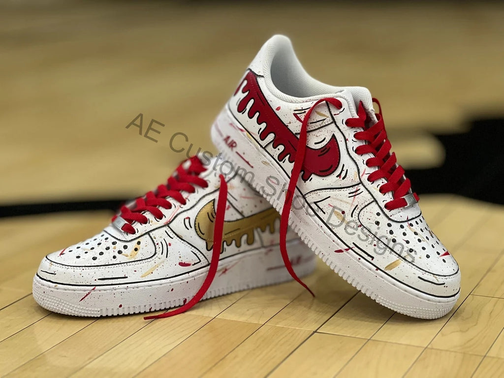 Custom Air Force 1 White With Red And Gold Drip-oicustom