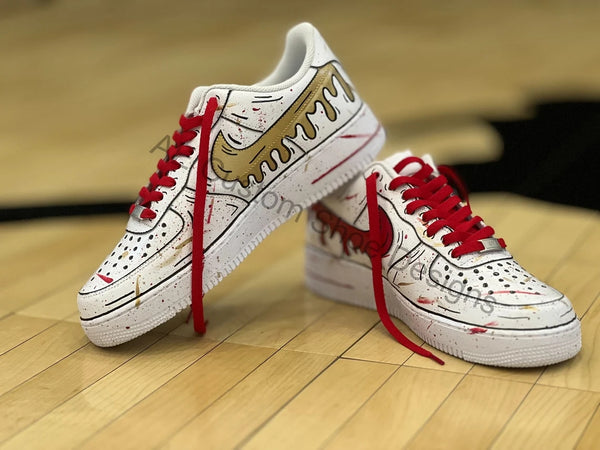 Custom Air Force 1 White With Red And Gold Drip-oicustom