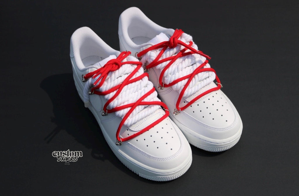 Custom Air Force 1 White With Red Rope Laces-oicustom