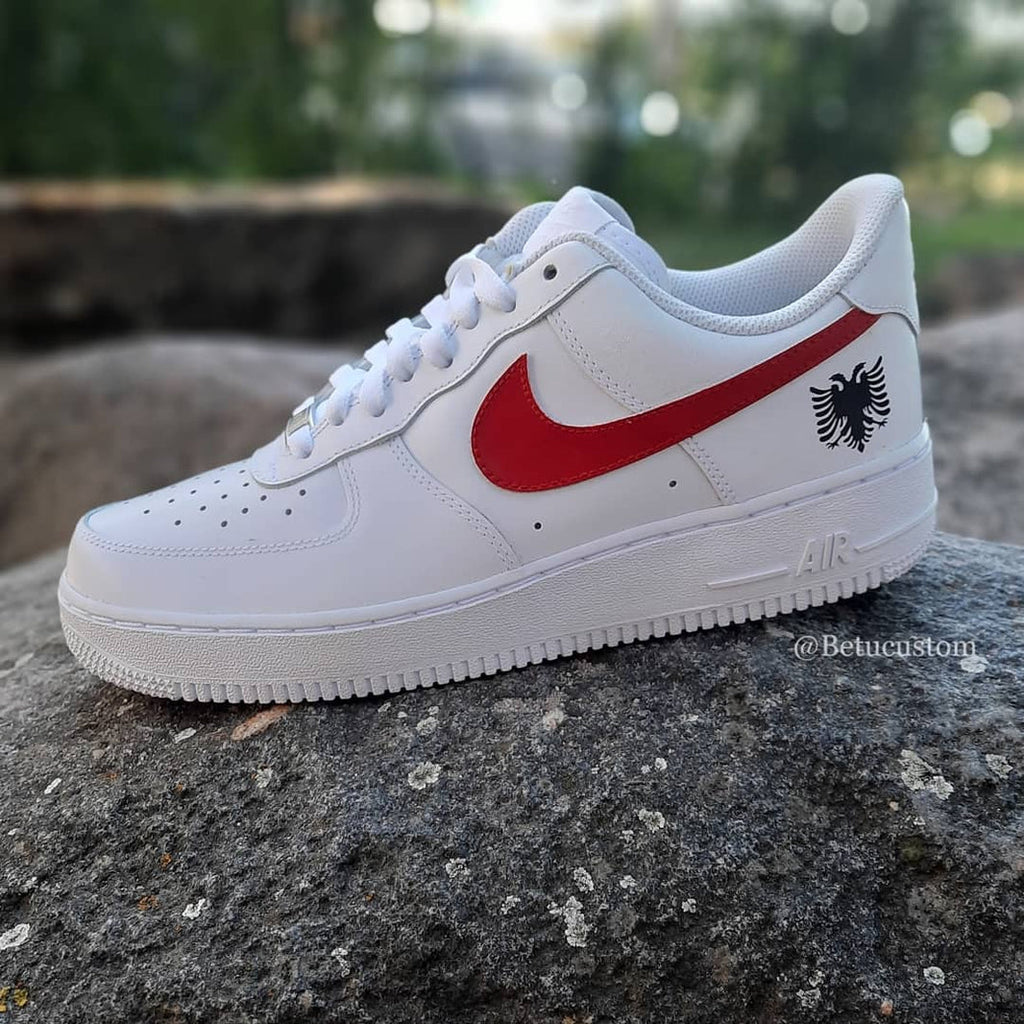 Custom Air Force 1 White With Red Swoosh And Black Eagle Design-oicustom