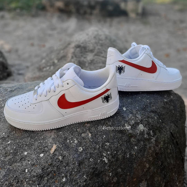 Custom Air Force 1 White With Red Swoosh And Black Eagle Design-oicustom