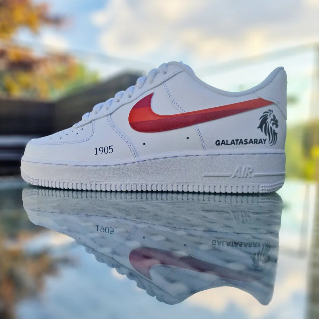 Custom Air Force 1 White With Red Swoosh And Galatasaray Logo-oicustom