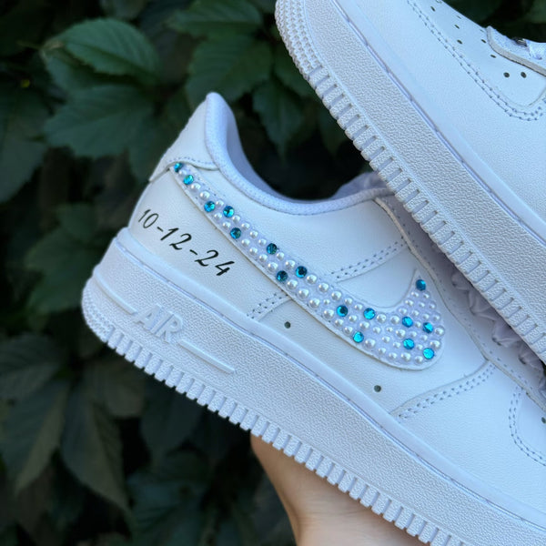 Custom Air Force 1 White With Rhinestone And Pearl Embellishment-oicustom