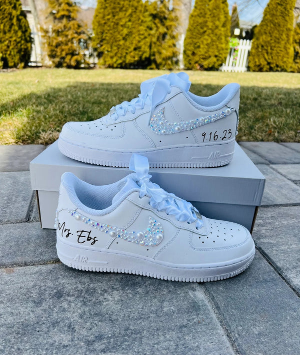 Custom Air Force 1 White With Rhinestones And Pearls-oicustom
