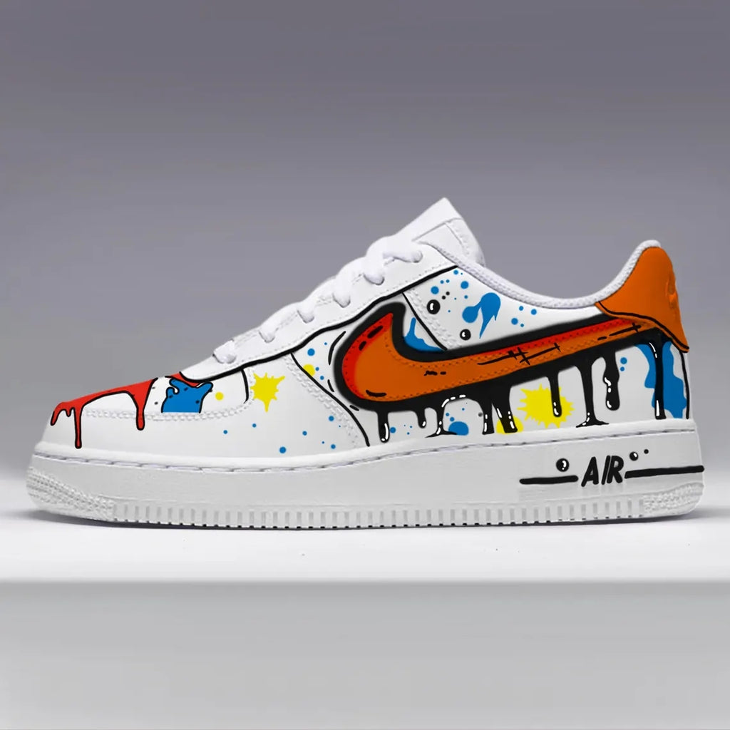 Custom Air Force 1 White With Splatter Paint And Orange Accents-oicustom