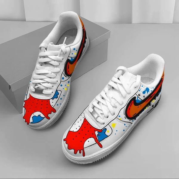 Custom Air Force 1 White With Splatter Paint And Orange Accents-oicustom