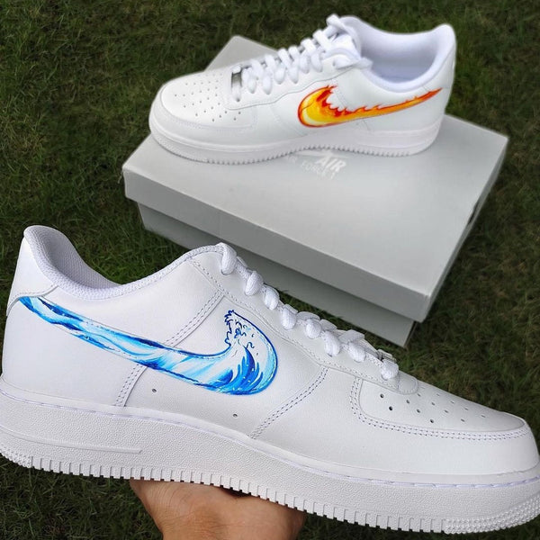 Custom Air Force 1 White With Wave And Flame Patterns-oicustom