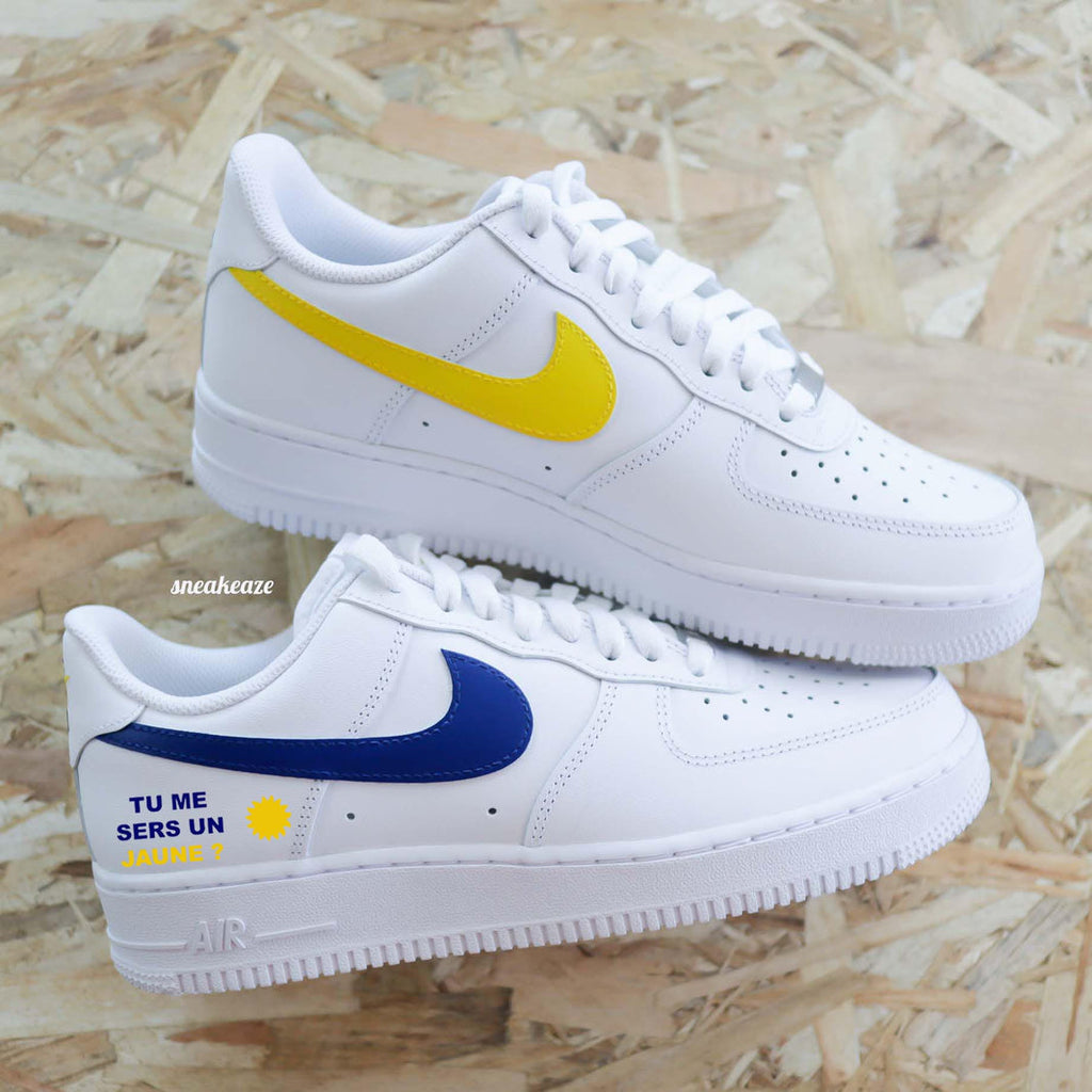 Custom Air Force 1 White With Yellow And Blue Swoosh-oicustom