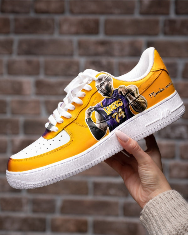 Custom Air Force 1 Yellow Purple Lakers And Kobe Bryant Graphic-oicustom