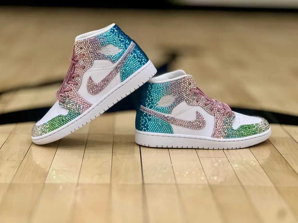 Custom Air Jordan 1 Baby Pink Turquoise Rhinestones-oicustom