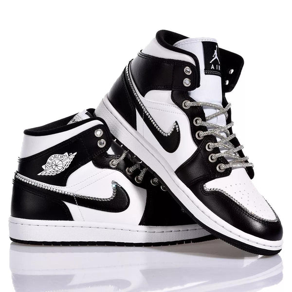 Custom Air Jordan 1 Black and White With Rhinestone Diamonds-oicustom